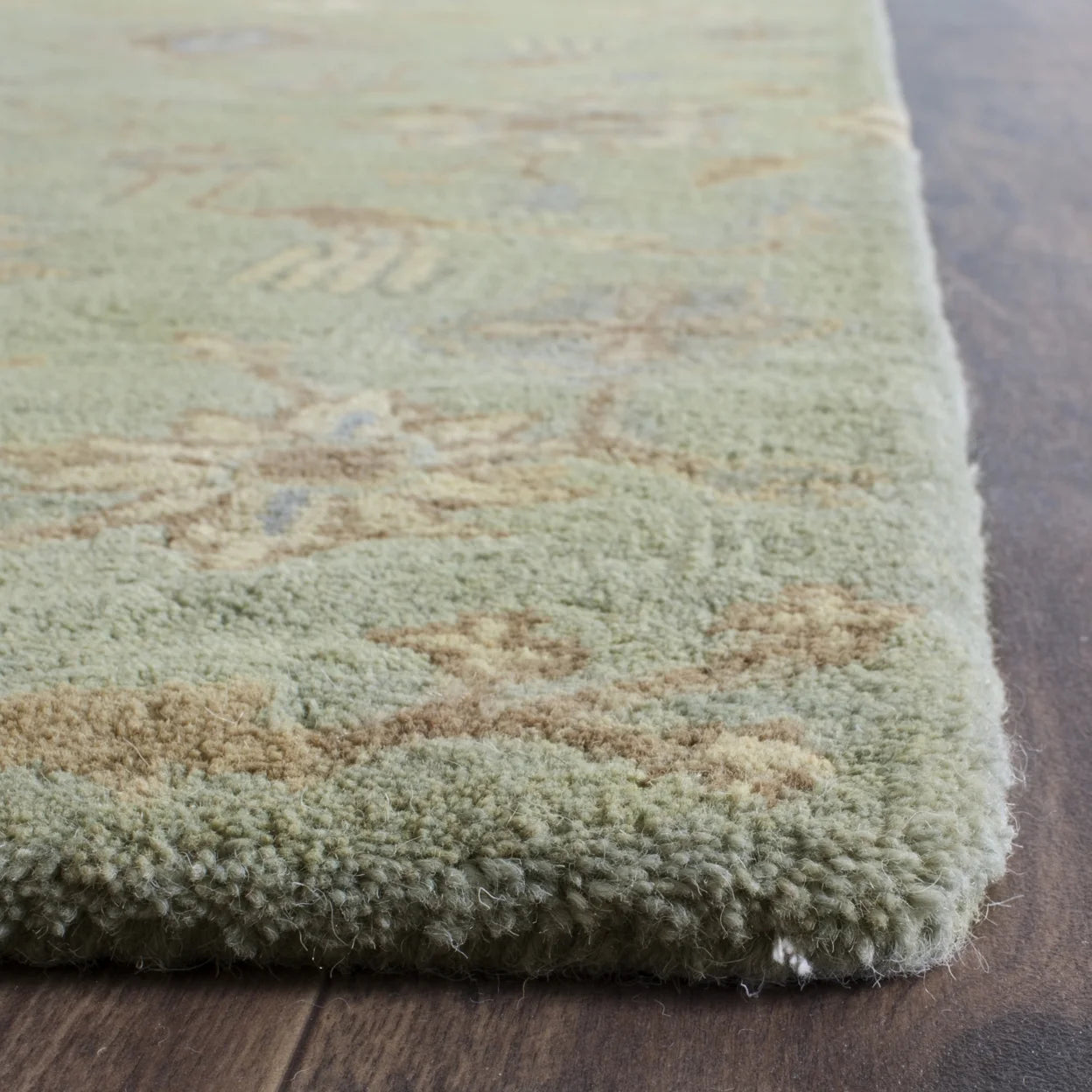 Floral Wool Area Rug, Light Green, 7' x 7' Square J327274