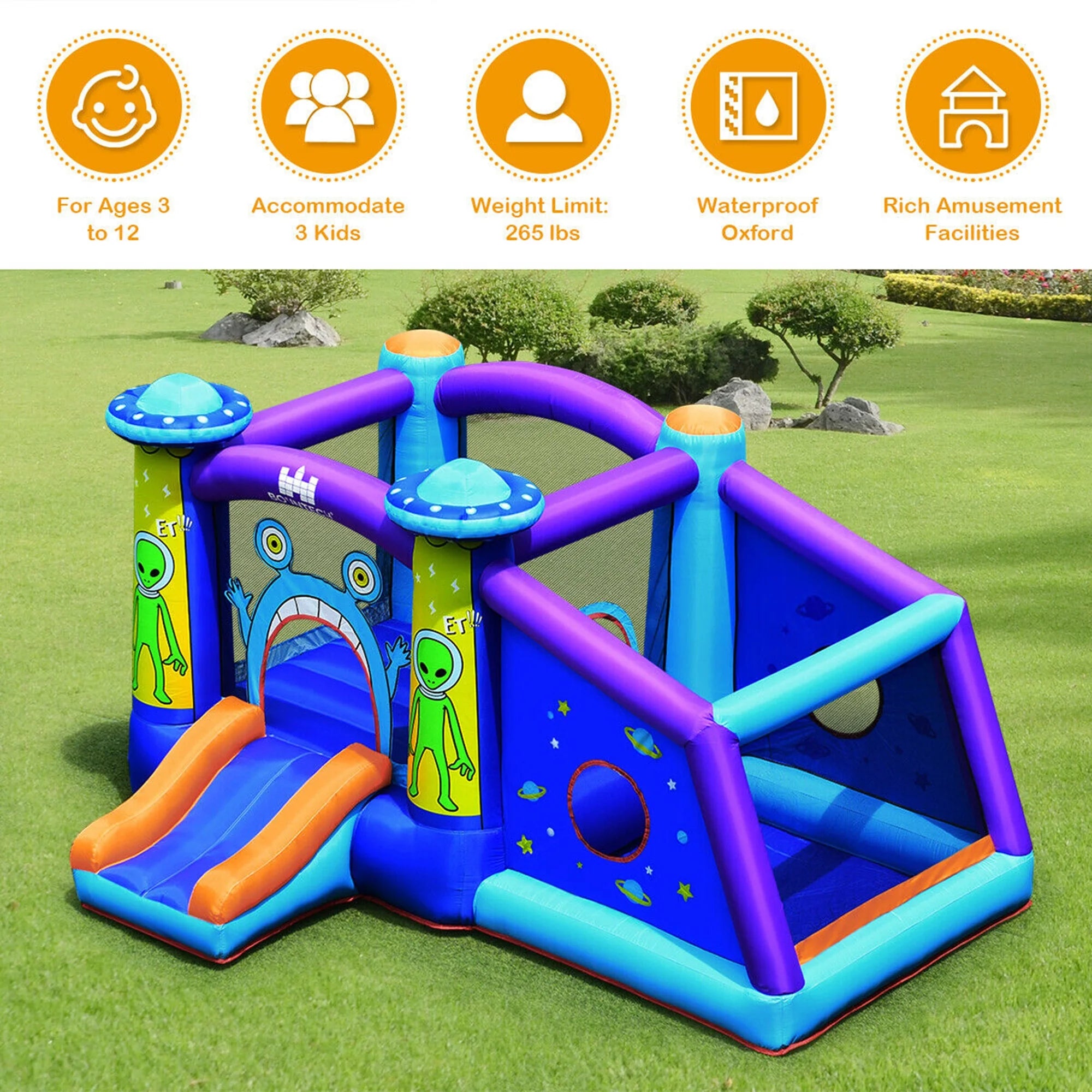 Inflatable Bouncer Kids Jump Slide Ball Pit with 480W Blower T99144