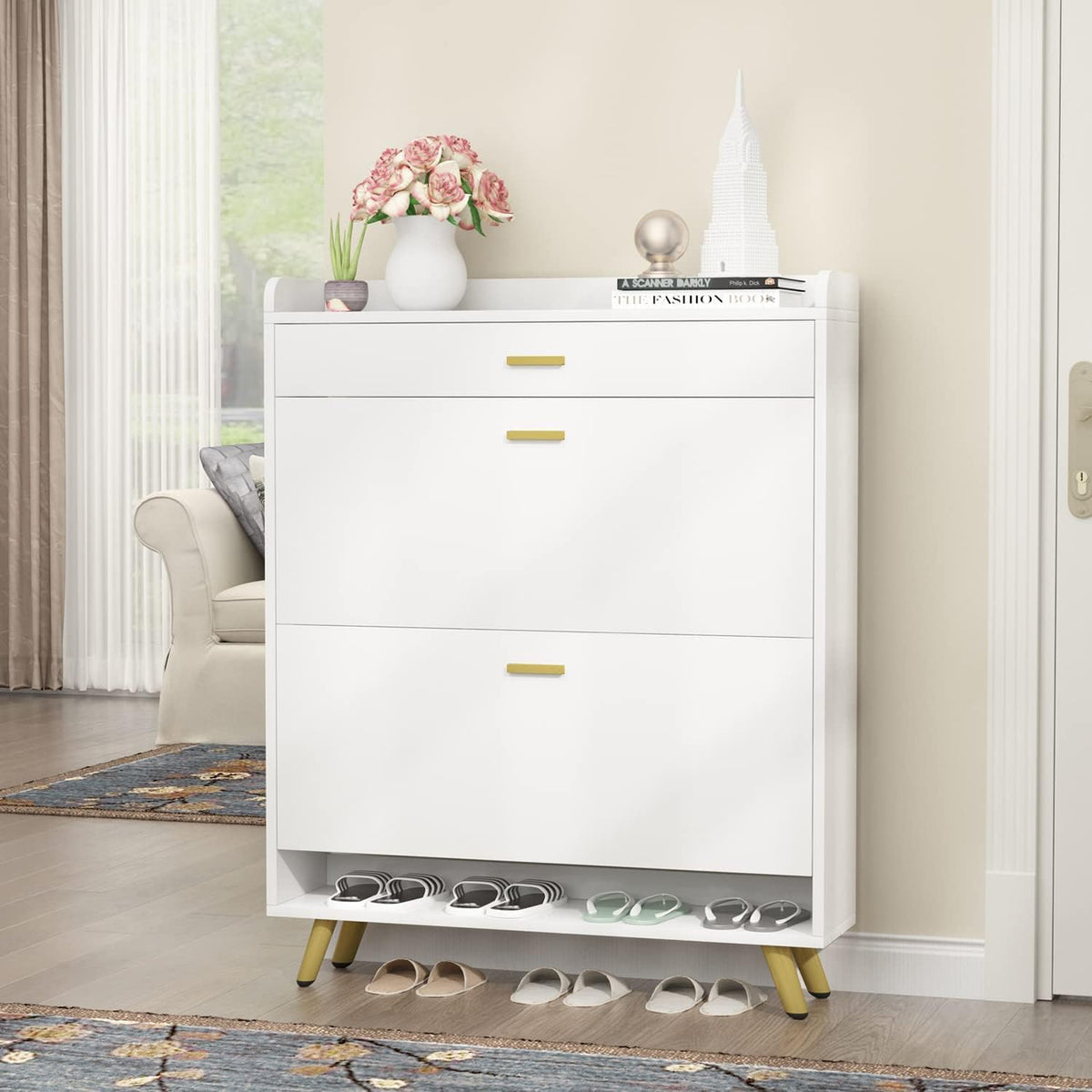 5-Tier Shoe Storage Cabinet with Drawers, White Y234050