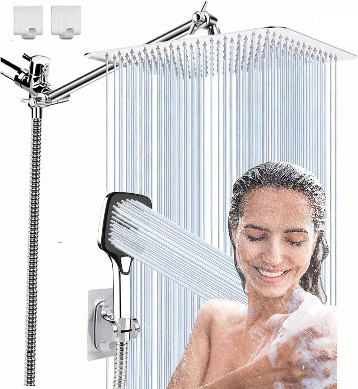 10 Inch Black Rainfall Shower Head Handheld Combo, 78 Inch Hose, Pack of 2 A213