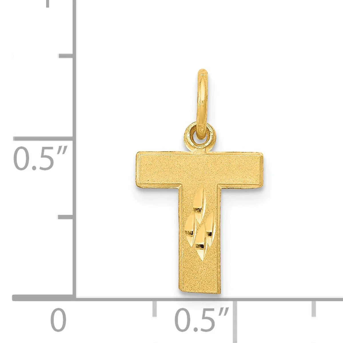14K Yellow Gold Diamond-Cut Letter T Initial Pendant Charm with Rope Chain Necklace 18'' T851407