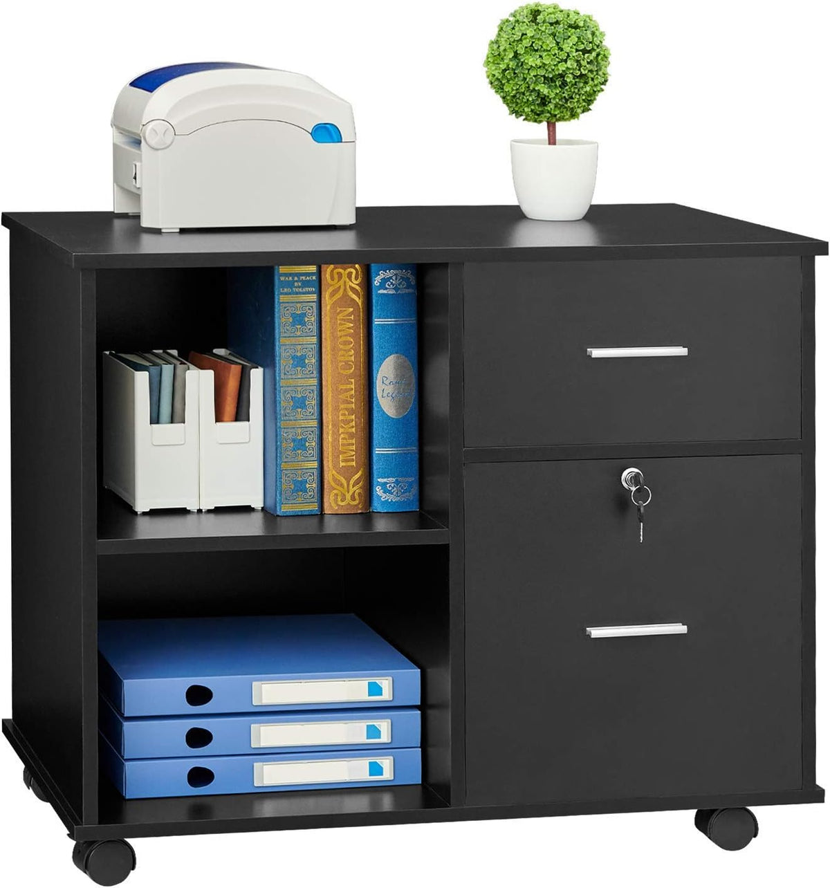 L Shaped Desk and File Cabinet with Open Storage Shelf B6004