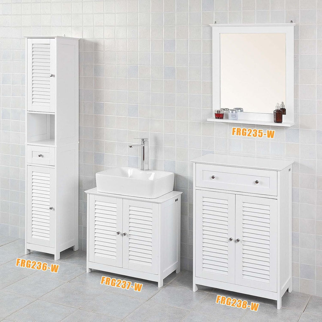 White Bathroom Vanity Set with Drawer and Double Shutter Door F133051