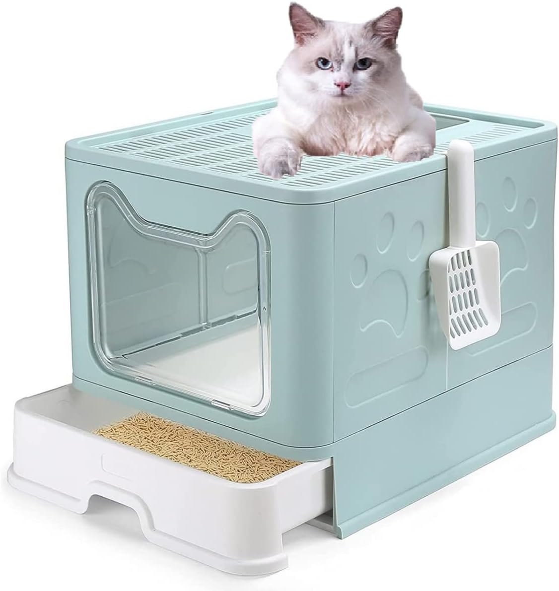 Large Cat Litter Box with Lid, Drawer Type Cat Litter Pan P81077
