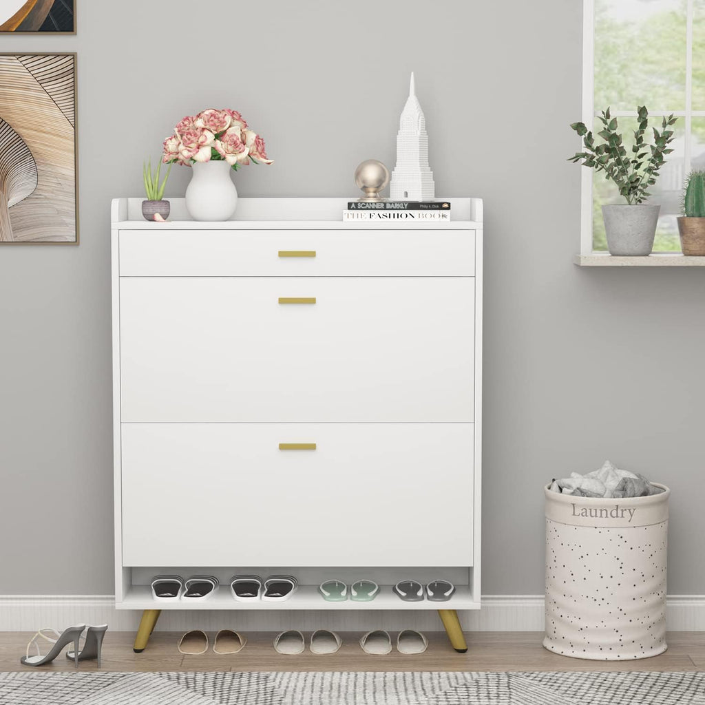 5-Tier Shoe Storage Cabinet with Drawers, White Y234050