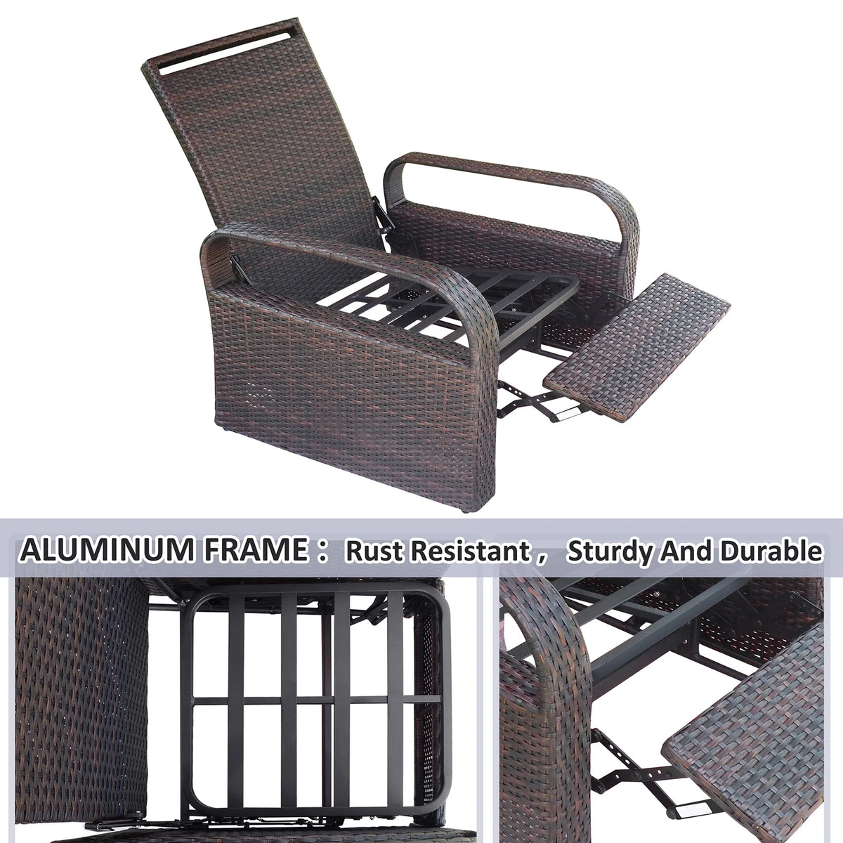 Red Resin Wicker Recliner Chair with Footrest M36029