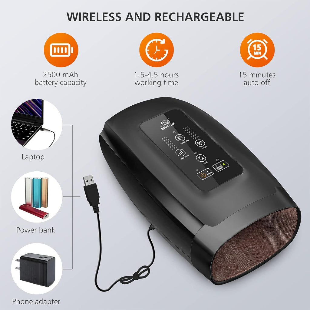 Cordless Electric Hand Massager with Heat, Vibration, Compression, 6 Modes & 6 Levels W3397