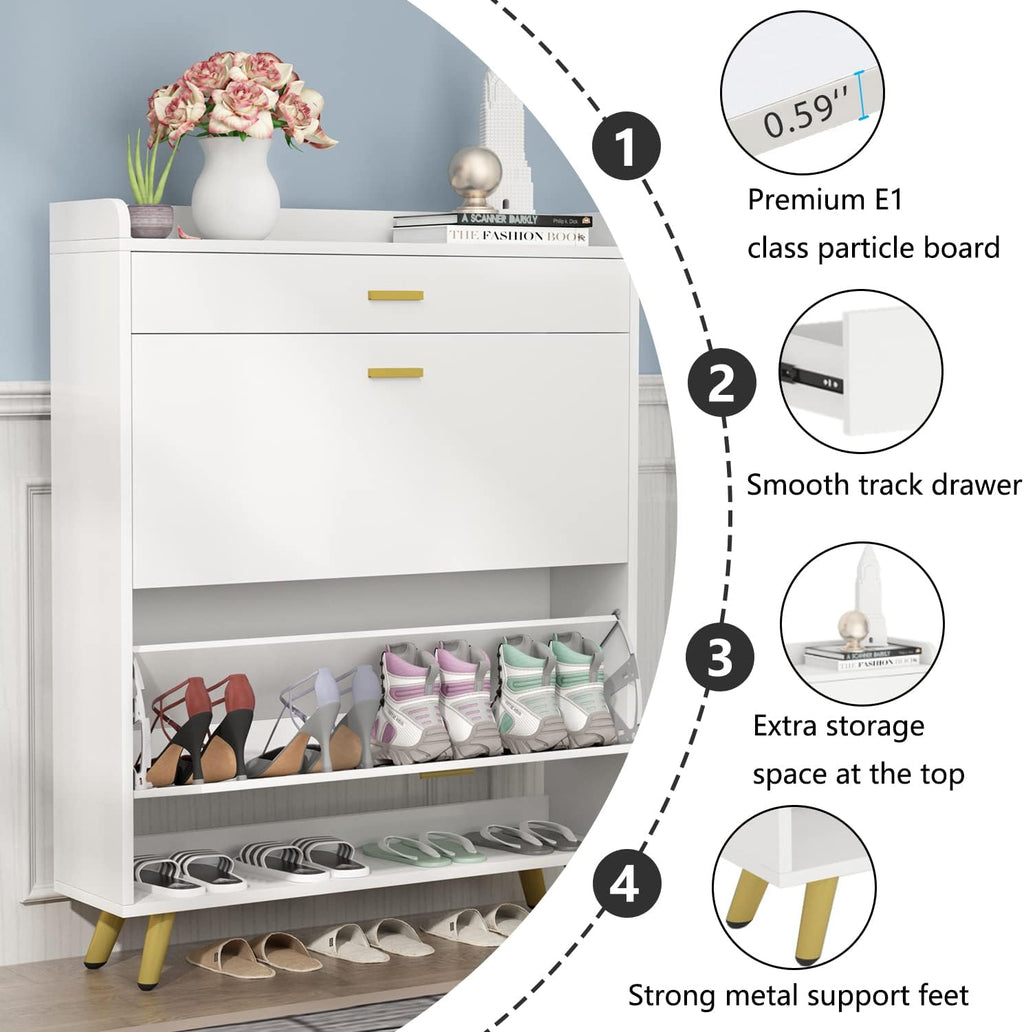 5-Tier Shoe Storage Cabinet with Drawers, White Y234050