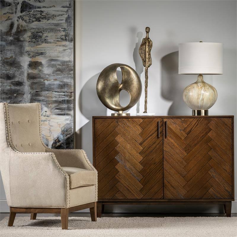 2 Door Oak Chevron Cabinet Y70137