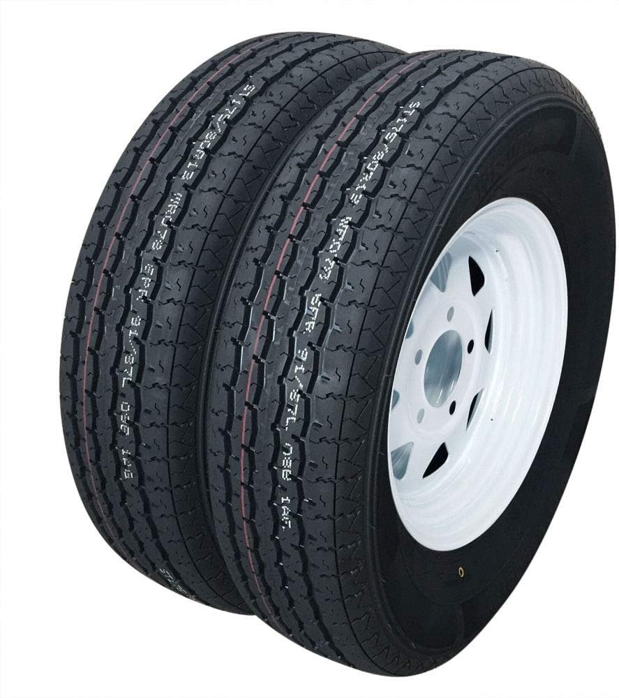 13" Trailer Tire & Rim ST175/80R13 Load C 5 Lug White Spoke Pack of 2 U364