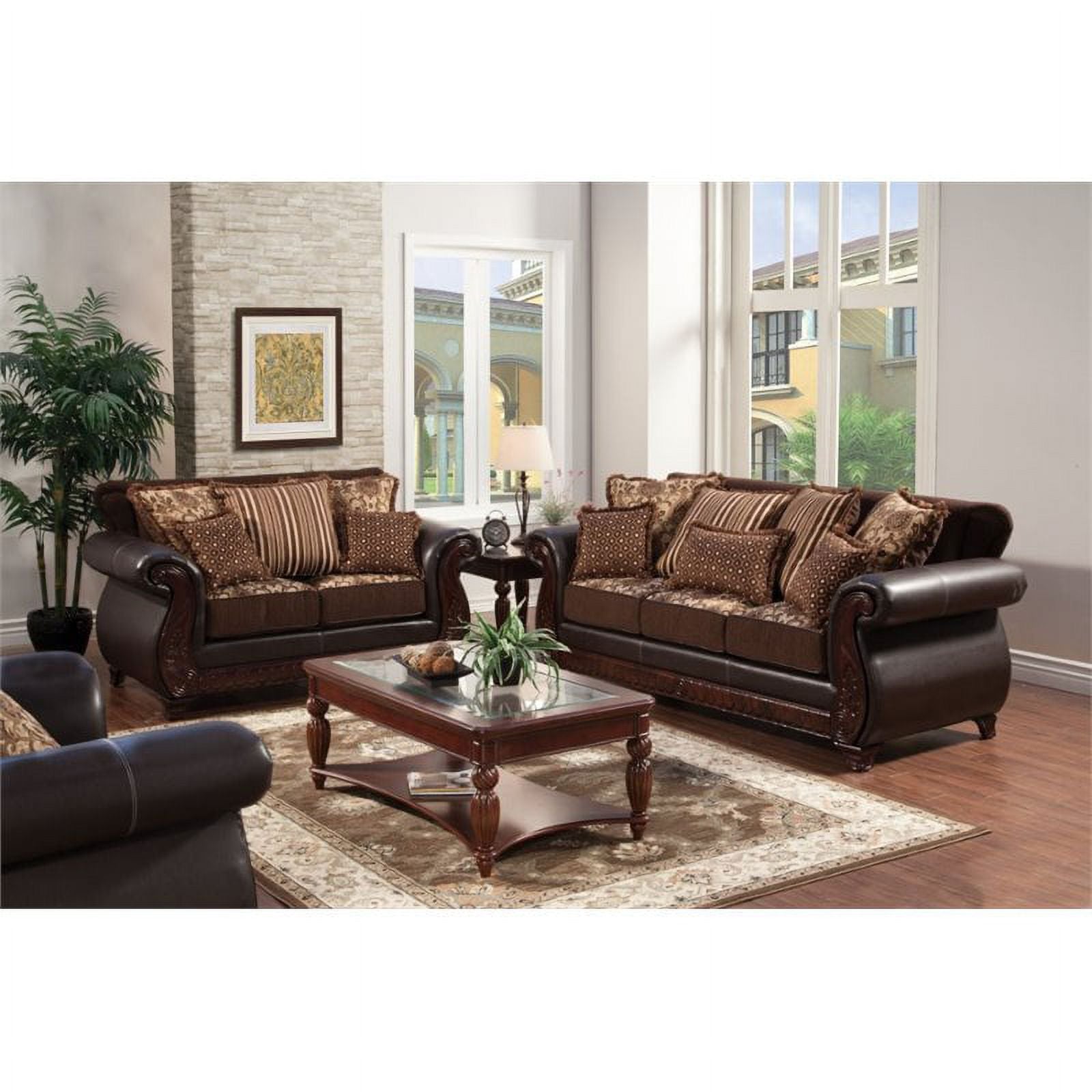 Dark Brown Faux Leather 2-Piece Sofa Set J41433