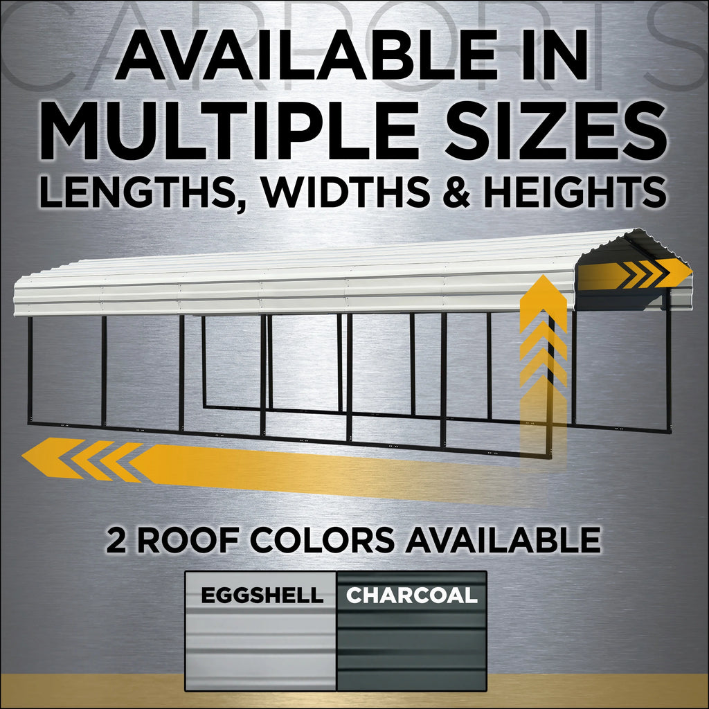 Galvanized Steel Carport Kit, 10' x 24' x 9', Charcoal U79728