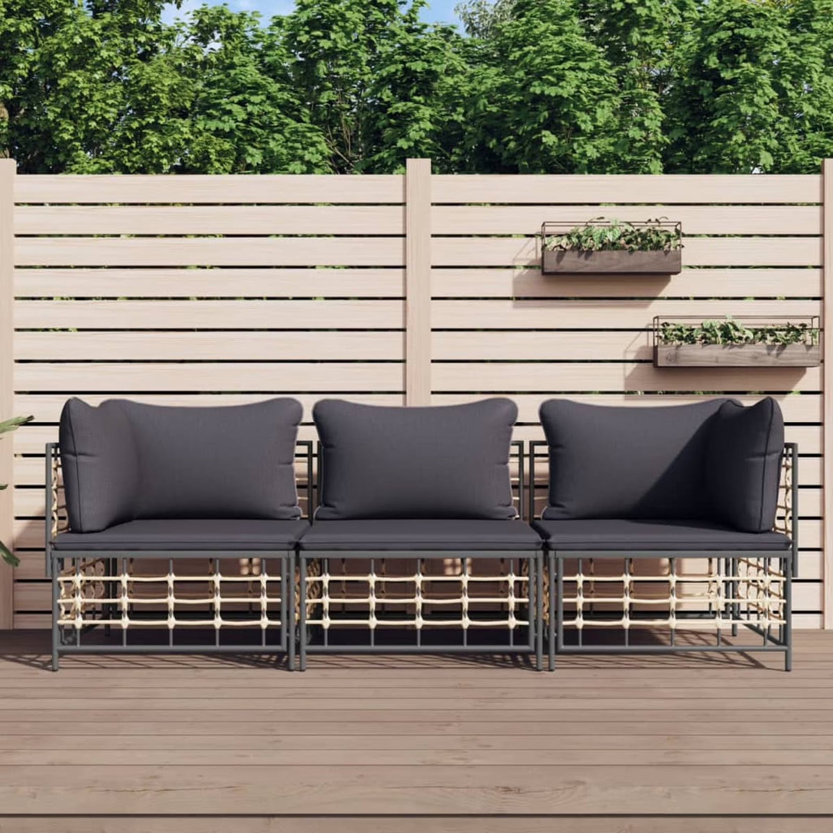 3 Piece Anthracite Poly Rattan Outdoor Patio Furniture Set W63347