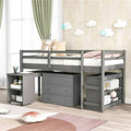 Gray Twin Size Wooden Loft Bed with Rolling Desk and Cabinet C59307