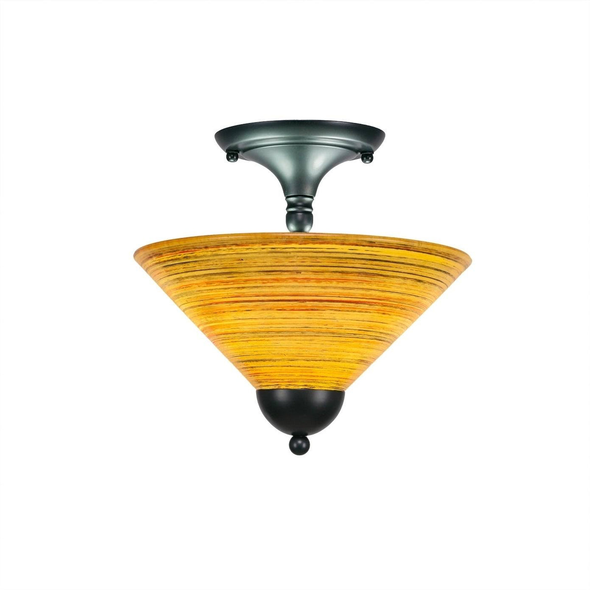 Two Light Semi-Flush Mount Matte Black with Charcoal Spiral Glass I109
