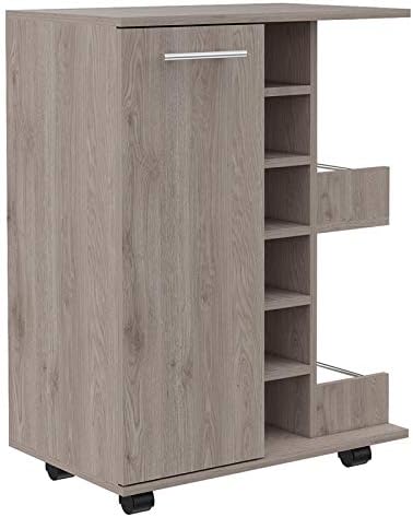 Espresso Bar Cart Cabinet with 6-Cubbies and 2-Shelves V45342