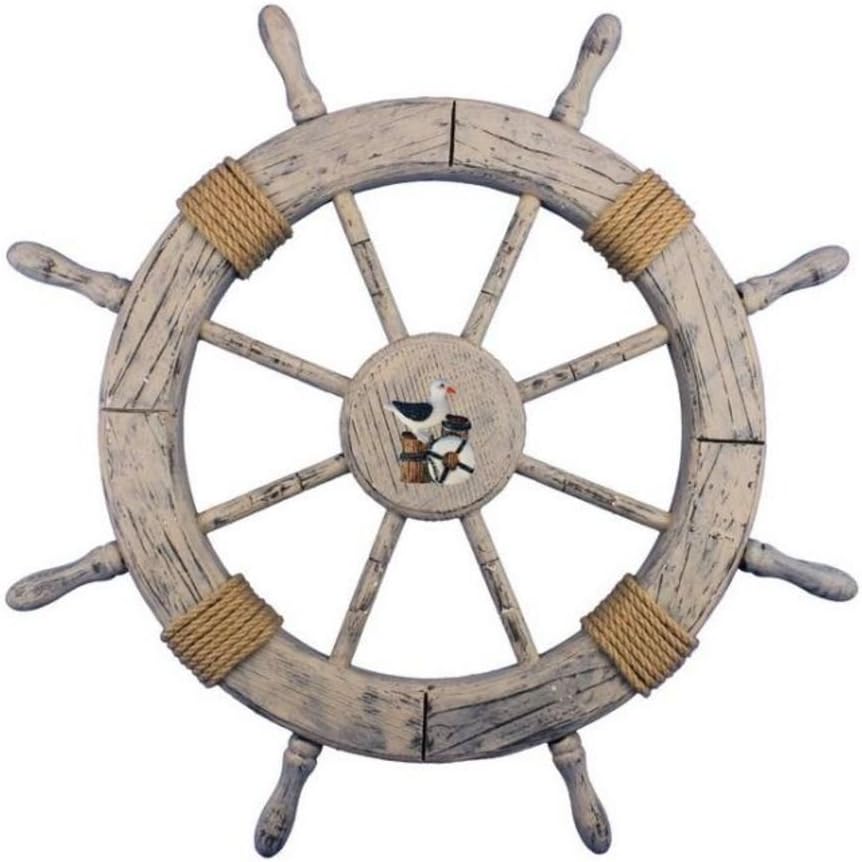 Rustic White Decorative Ship Wheel with Anchor 18 D178