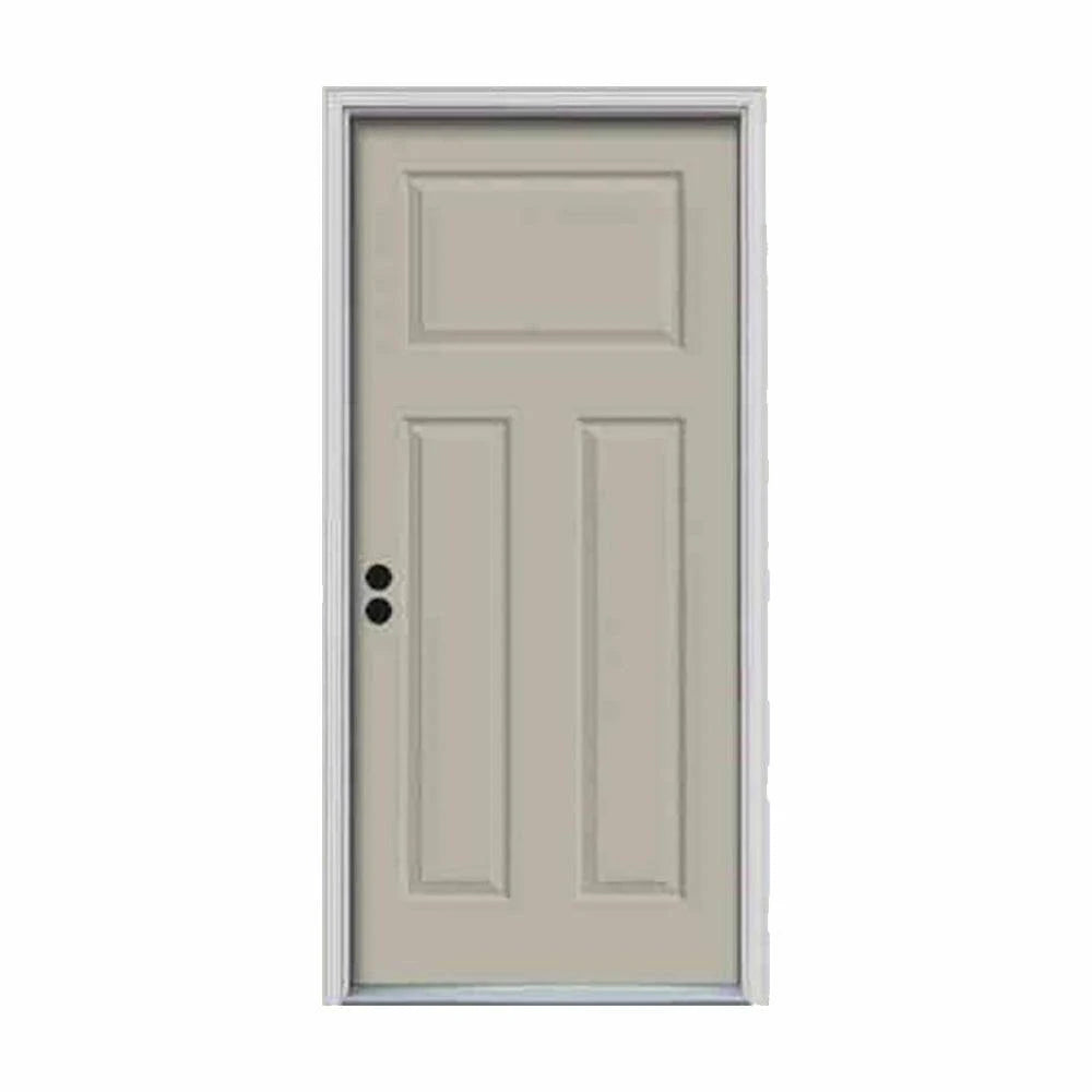 34 in. x 80 in. 3-Panel Desert Sand Painted Steel Prehung Right-Hand Inswing Front Door with Brickmould O18360