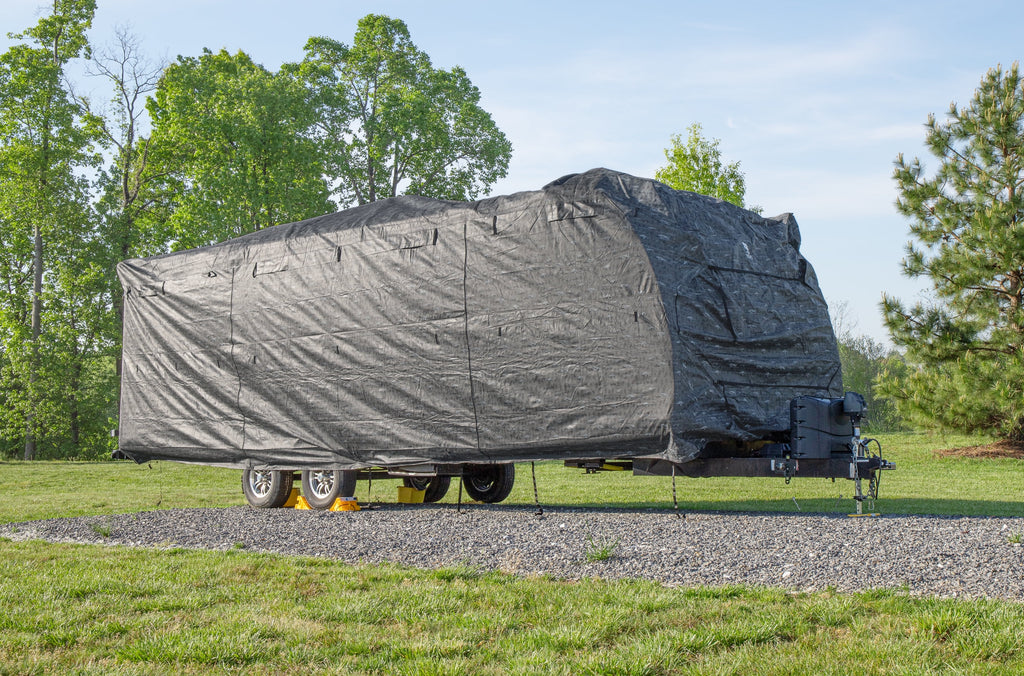 Camper/RV Cover for Travel Trailers 20 to 22-feet, Heavy-Duty Breathable Spun Bond Polypropylene, Dark Gray S81838