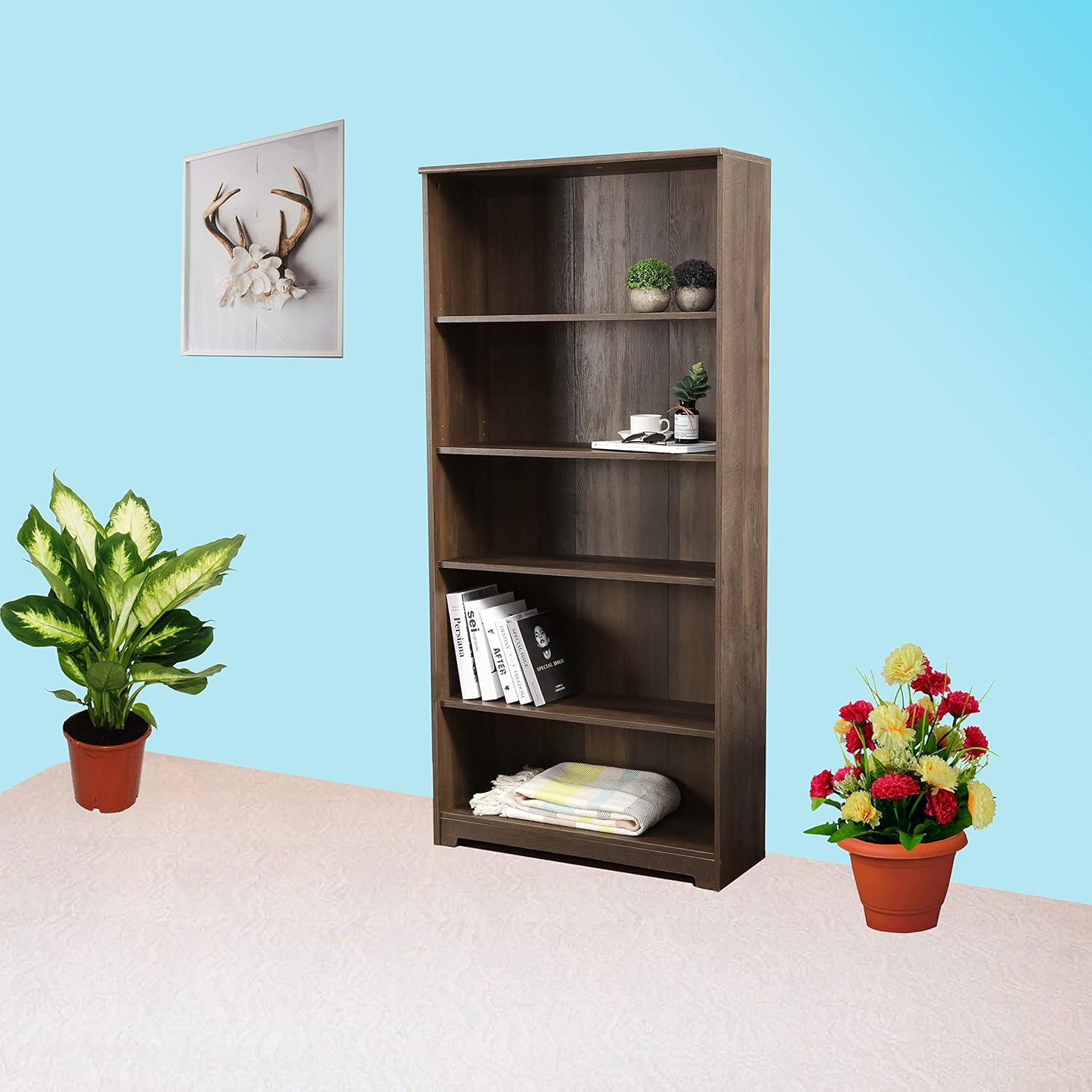 Gray 5-Shelf Wooden Bookcase T971