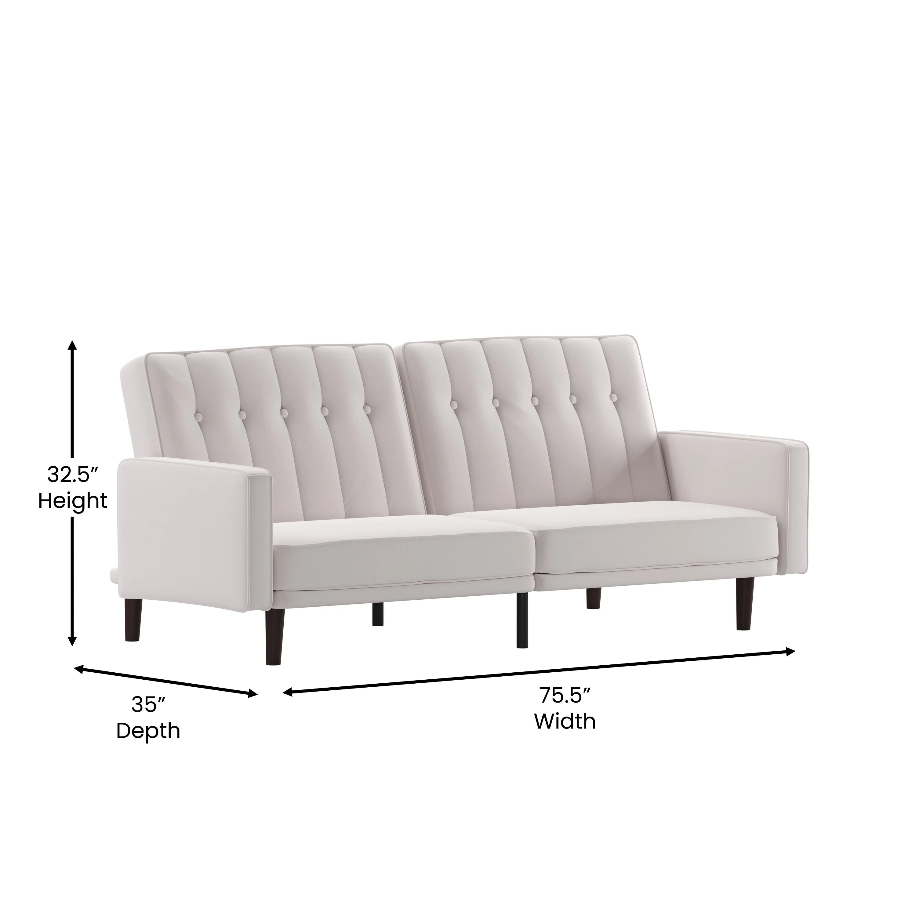 Stone Faux Linen Convertible Sleeper Sofa Futon with Solid Wooden Legs W297