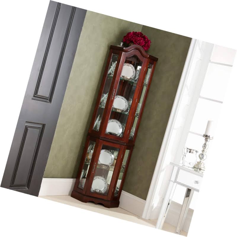 Lighted Corner Curio Cabinet Mahogany V41023