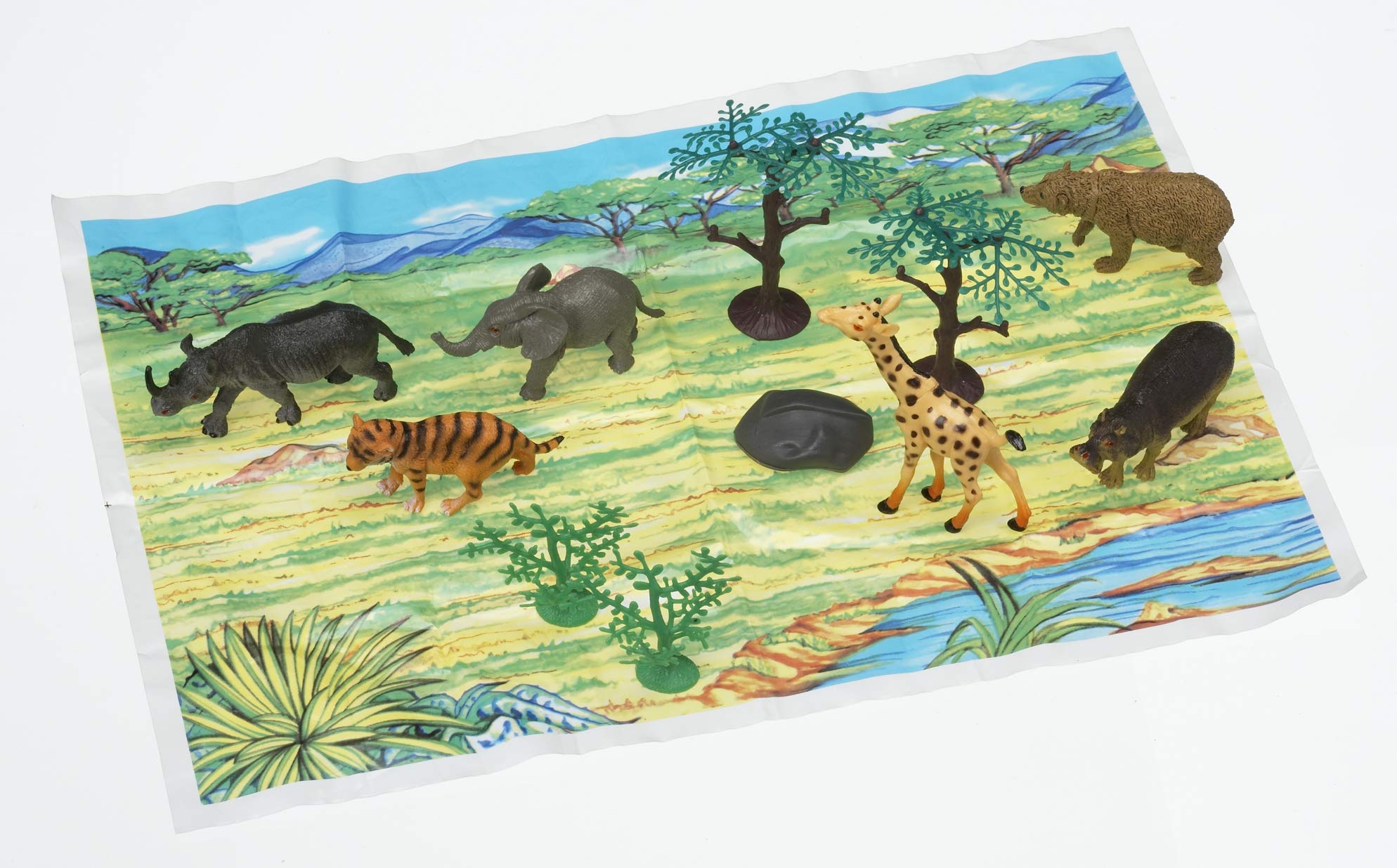 7 Pc Realistic Zoo Animals Figurines with Playmat C3873