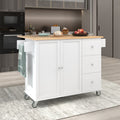 White Dining Island Cart with 2 Lockable Wheels and Drop-Leaf Tabletop G151611
