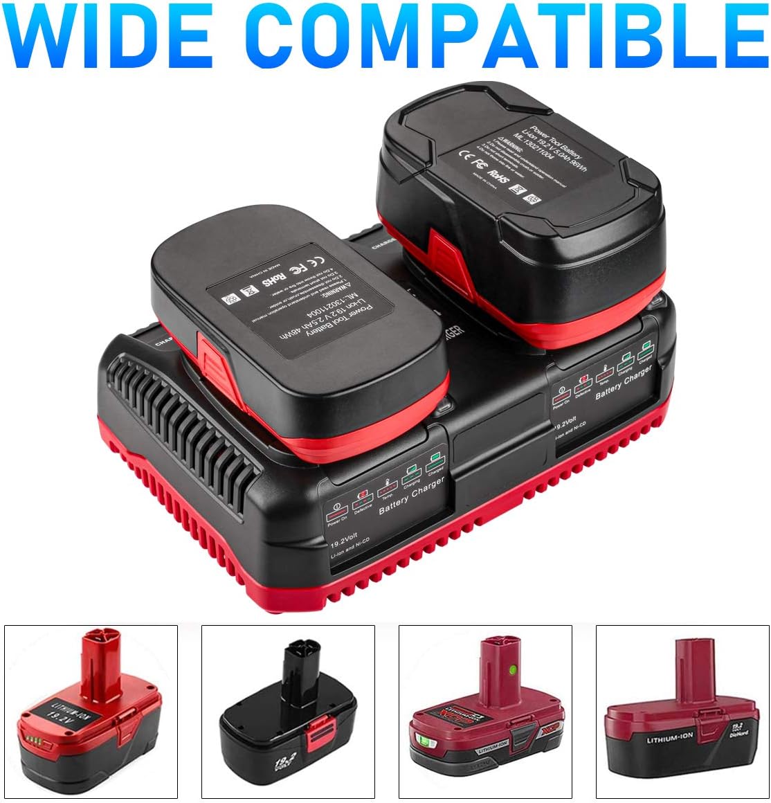 2Pack 6.0Ah 19.2 Volt Lithium Battery and Dual Battery Charger E662366