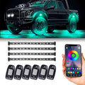 6 Pods RGB LED Rock Lights + 4Pcs RGB Interior LED Lights, Waterproof Music Colors Changing Modes APP Remote Control Neon LED Light Kit N9160