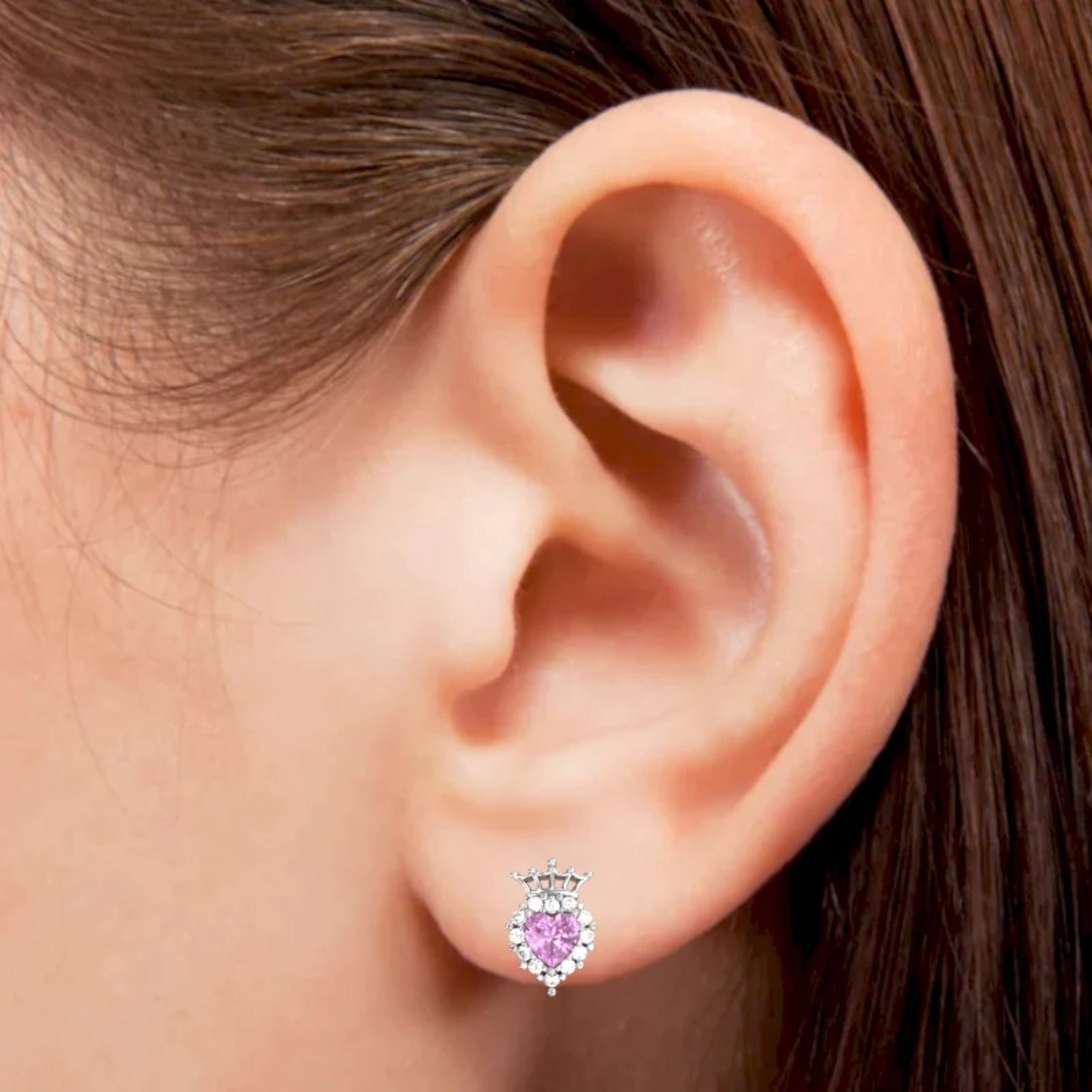 14k White Gold Pink Sapphire Diamond Stud Earrings W51477