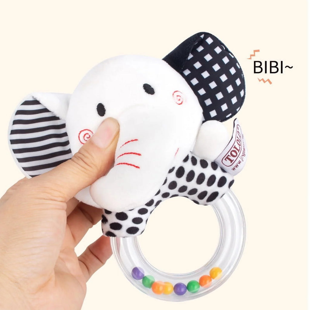 Black and White Plush Baby Rattle Set of 2 J997