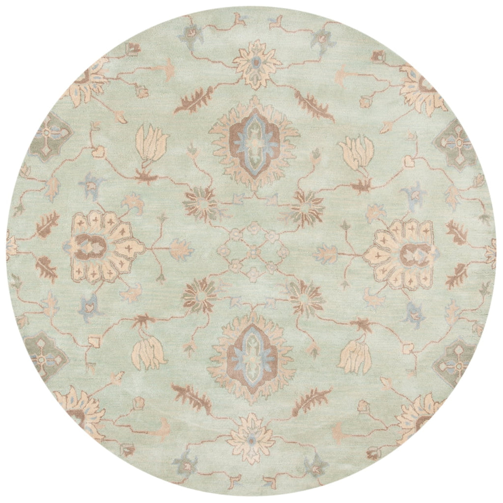 Floral Wool Area Rug, Light Green, 7' x 7' Square J327274