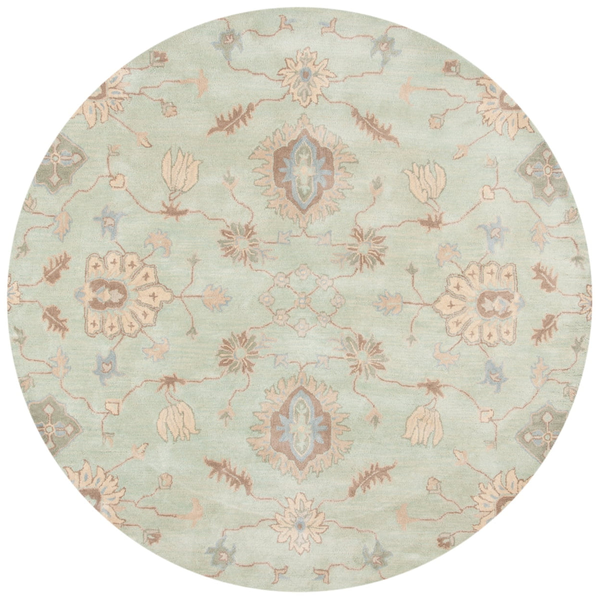 Floral Wool Area Rug, Light Green, 7' x 7' Square J327274
