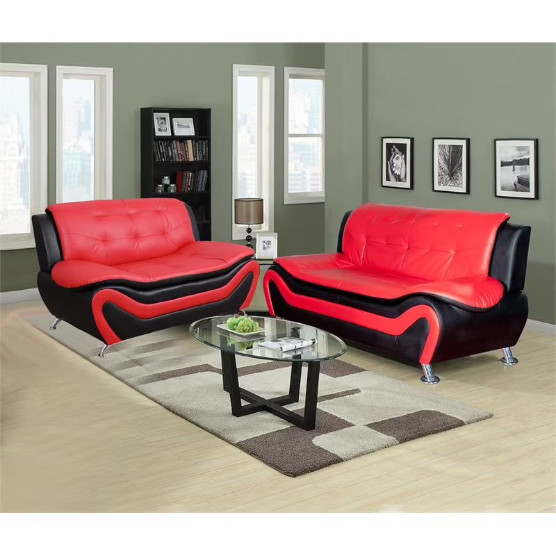 2 Piece Set Faux Leather Black & Red V5718