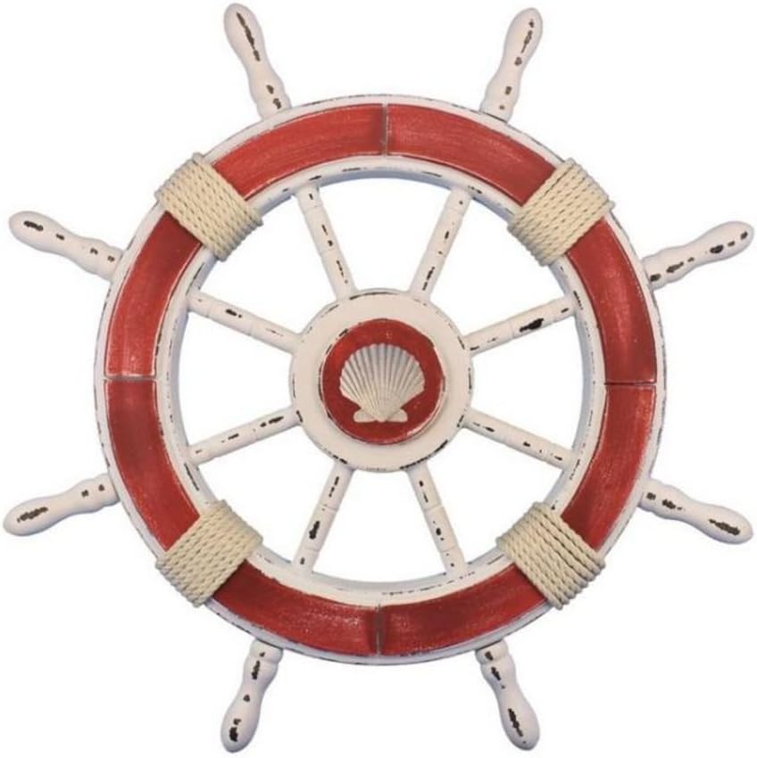 Rustic White Decorative Ship Wheel with Anchor 18 D178