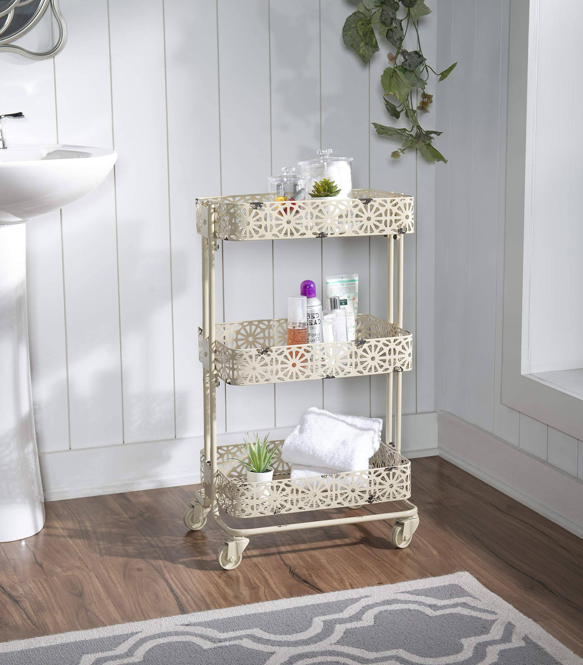 Cream Metal Three Tier Cart K86965