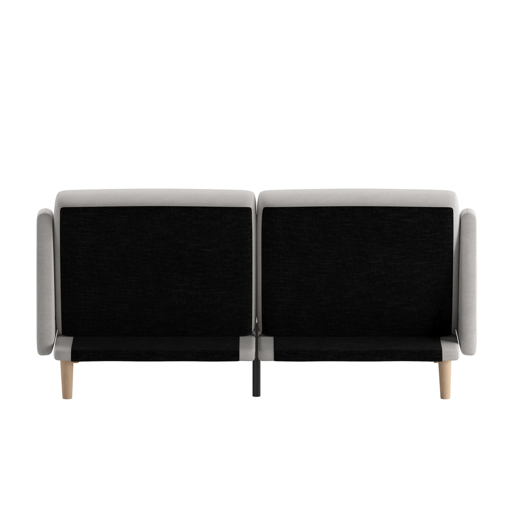 Stone Faux Linen Convertible Sleeper Sofa Futon with Solid Wooden Legs W297