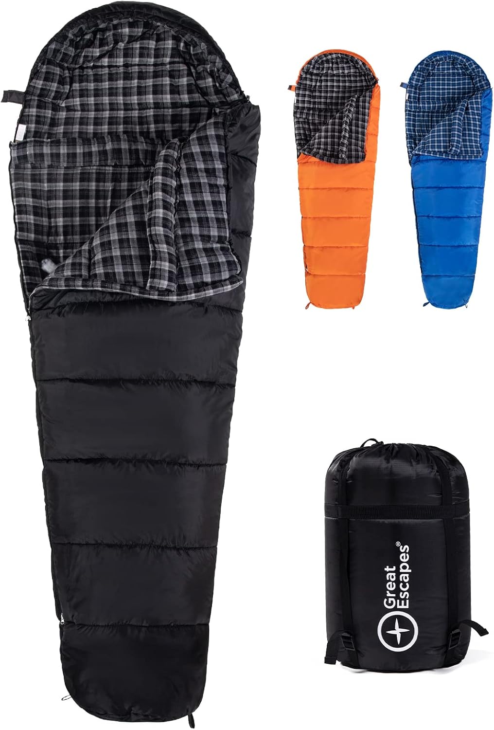 Cotton Flannel Mummy Sleeping Bag with Compression Sack D447747