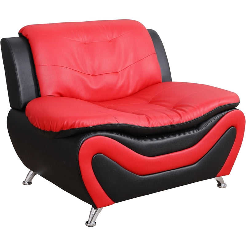 2 Piece Set Faux Leather Black & Red V5718