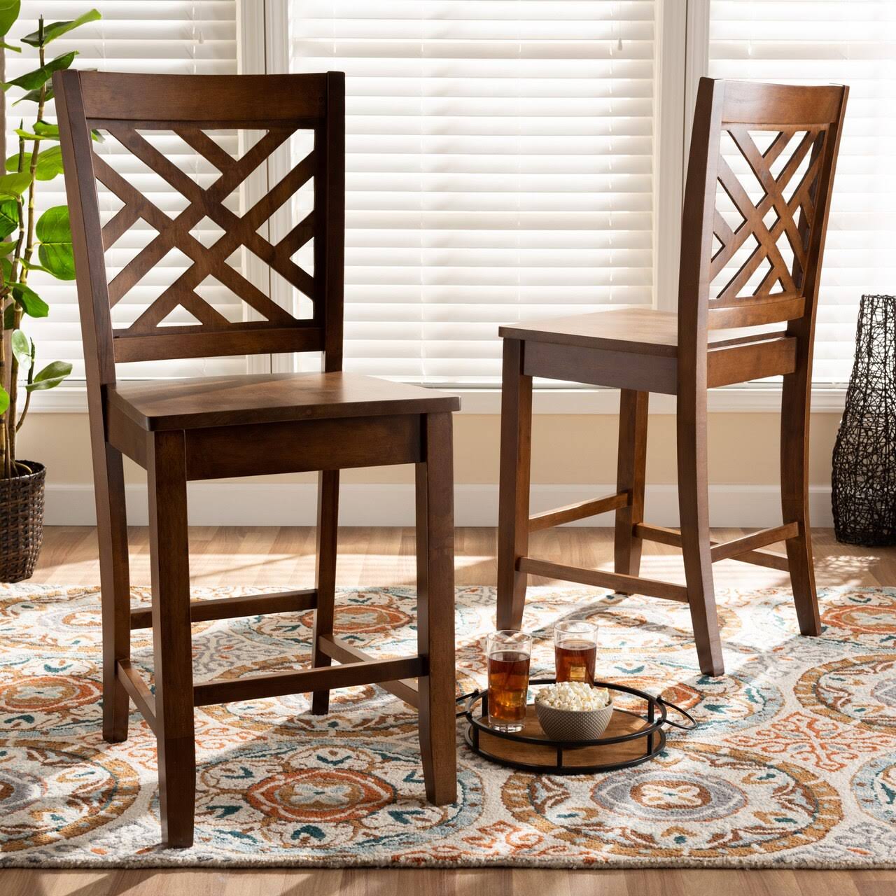 Walnut Brown 2-Piece Counter Stool Set F994347