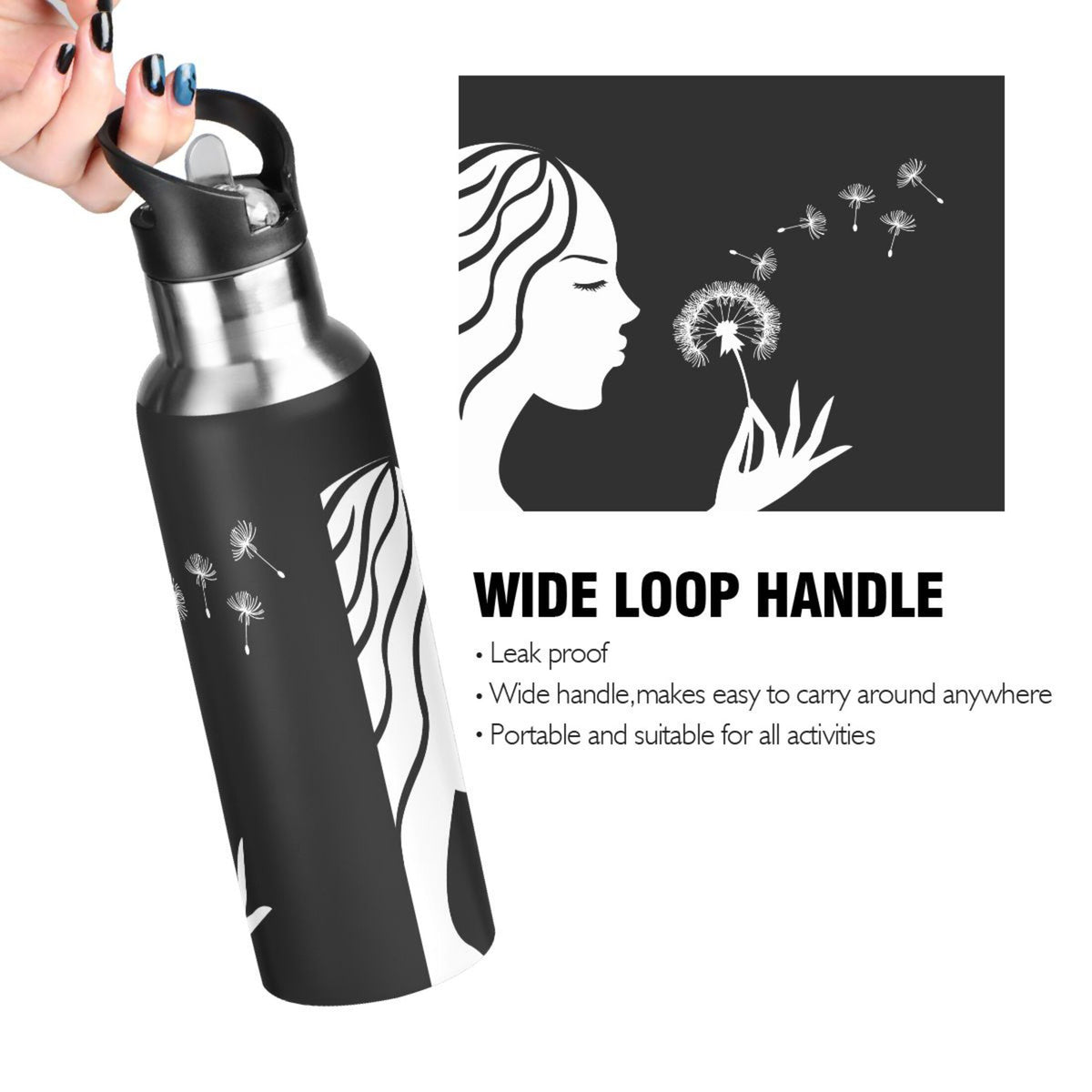 Stainless Steel Insulated Water Bottle with Straw Lid B4339