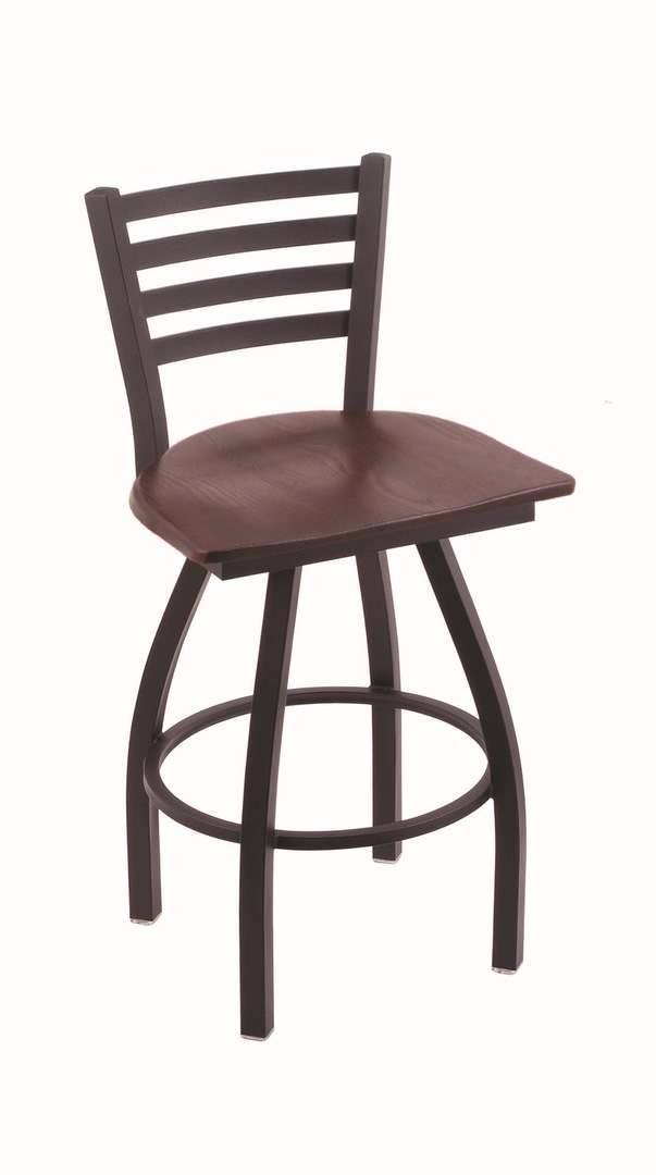 Swivel Bar Stool with Black Wrinkle Finish and Dark Cherry Oak Seat J8293
