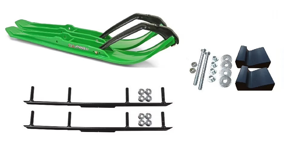 Green XPT Snowmobile Skis with 4" Round Bars Complete Kit R282695