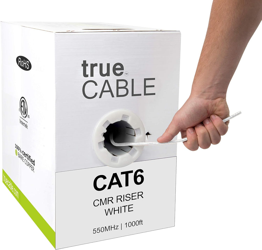 Cat6 Riser 1000ft Yellow 23AWG 4 Pair Solid Bare Copper Bulk Ethernet Cable D215