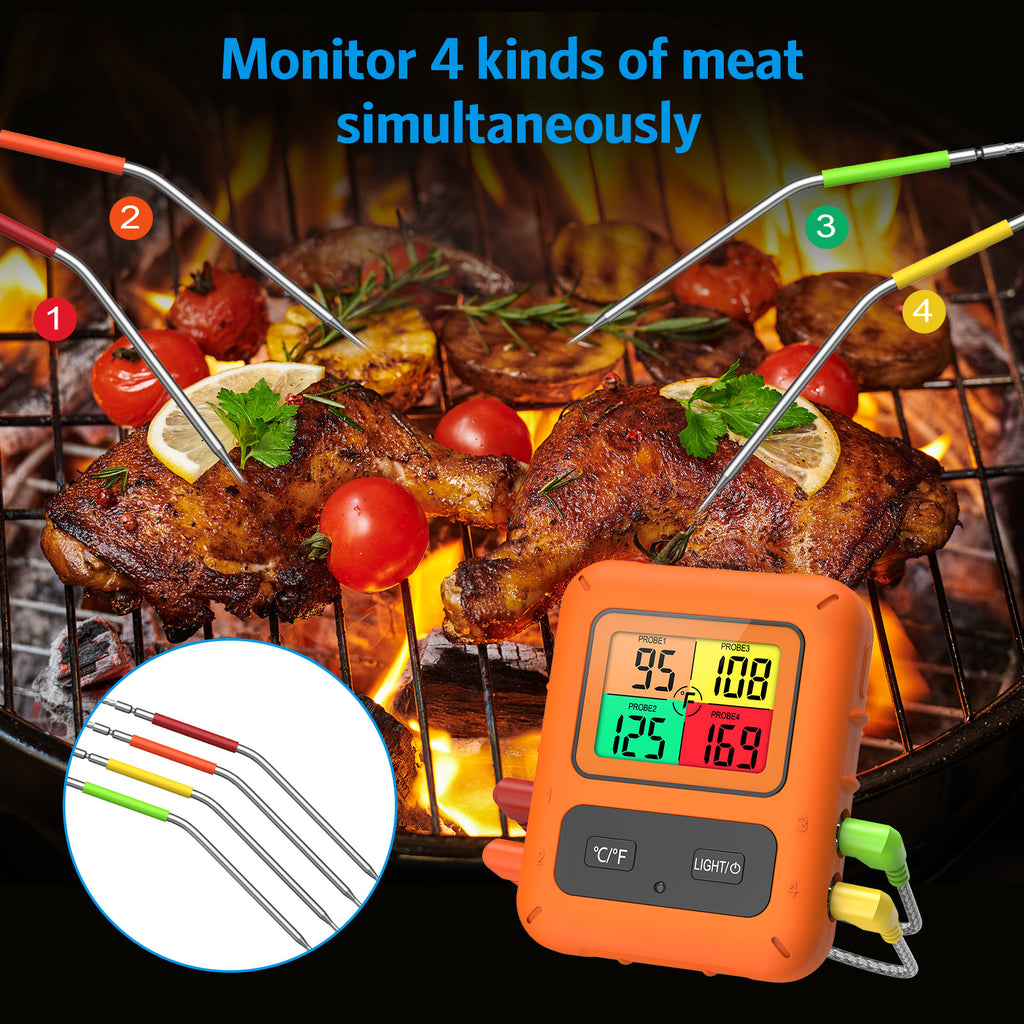 Wireless Meat Thermometer with 4 Meat Probes B864356