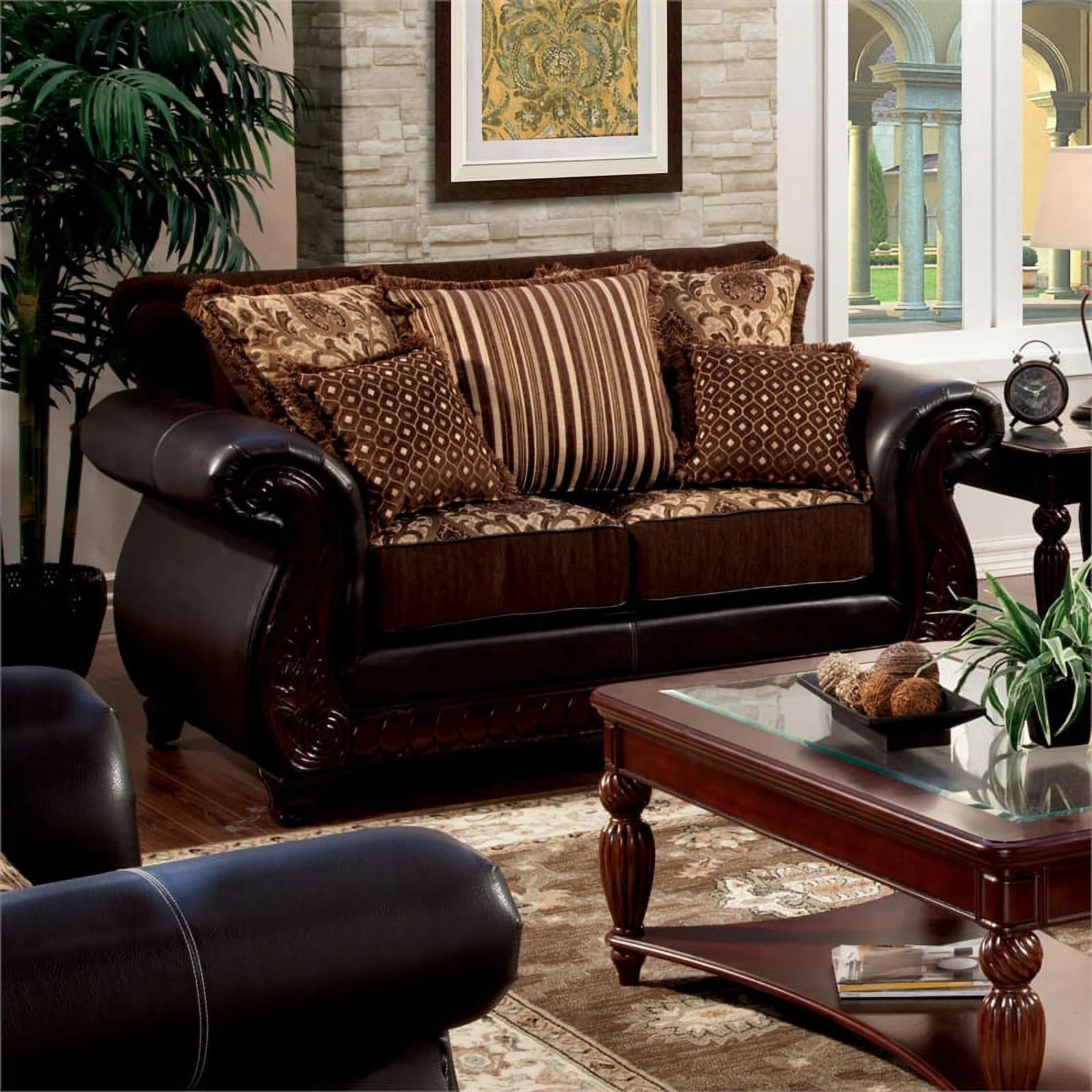 Dark Brown Faux Leather 2-Piece Sofa Set J41433