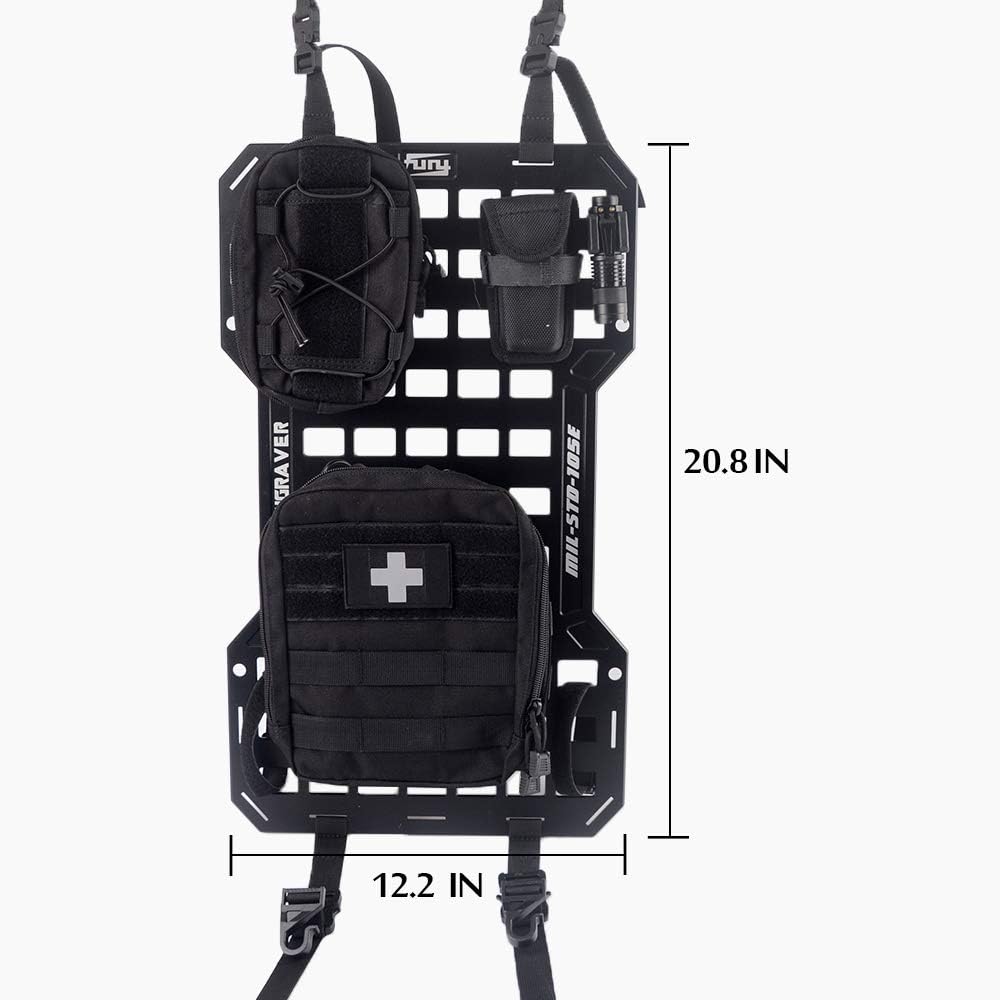 Tactical Rigid Aluminum Insert Panel with 2 Organizer Storage Bag, 1 Multi-Function Tool, 1 Flashlight and 5 Fastening Tape Modular Storage Platform Tool Seat Cover Storage MOLLE Panel P101544