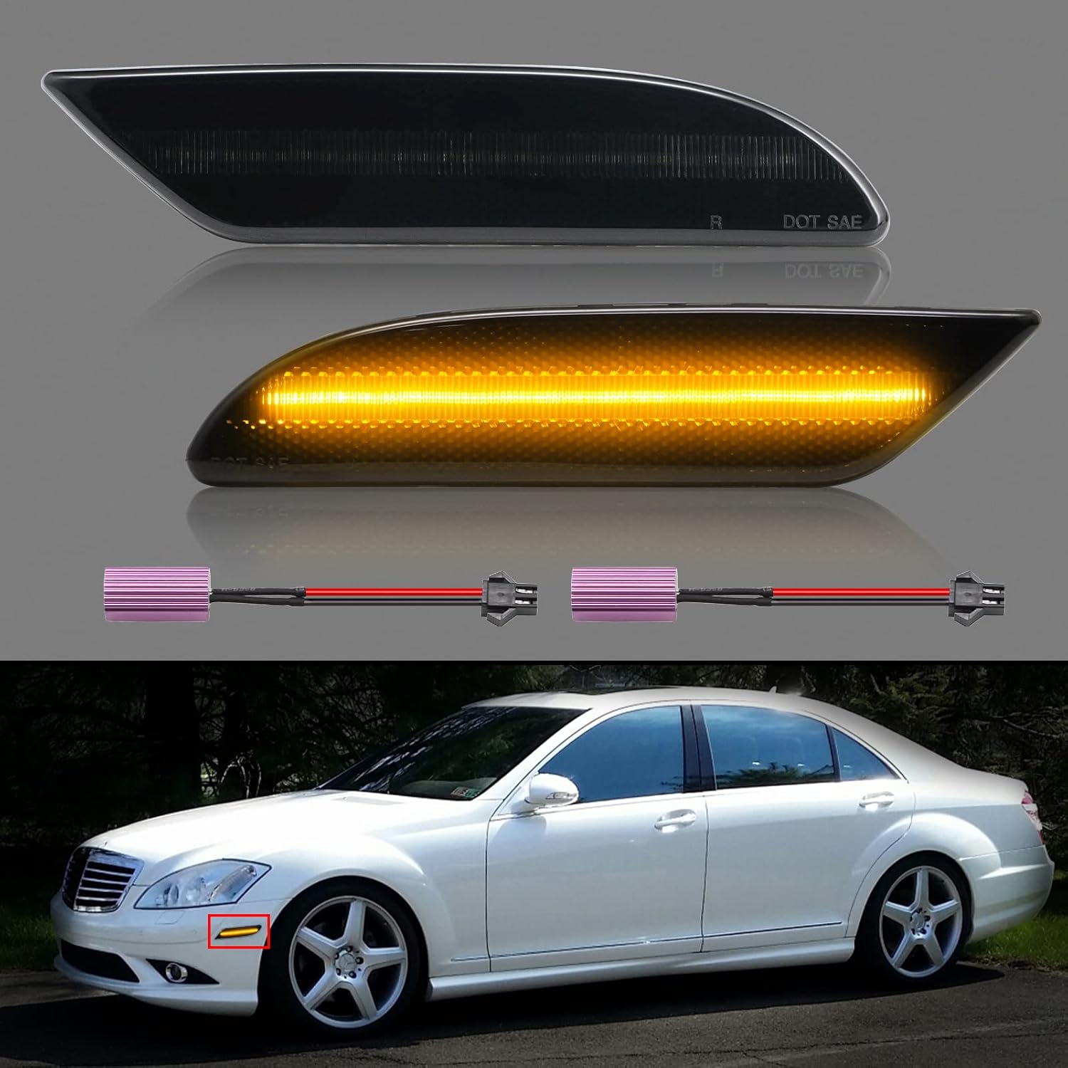 Smoked LED Bumper Side Marker Lights Assembly Pack of 2 D9415