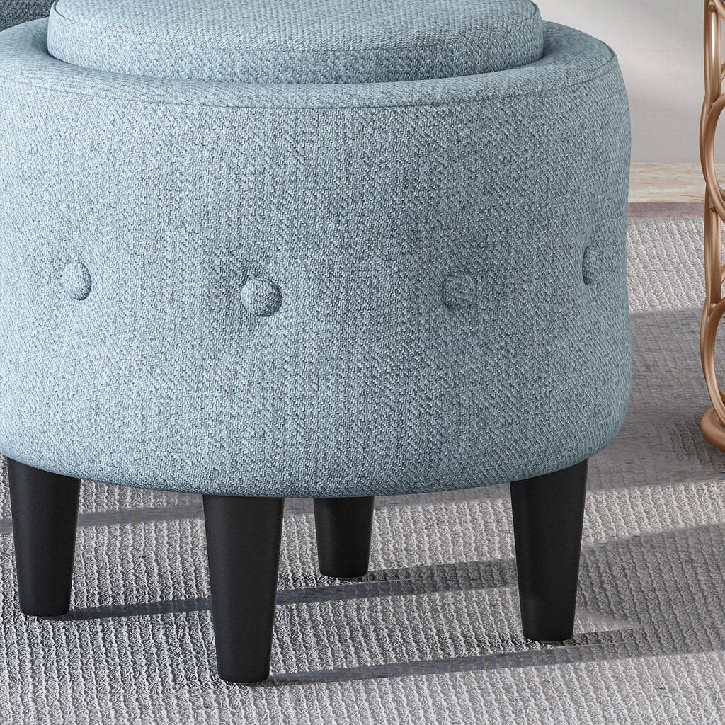 Petite Tufted Fabric Chair and Ottoman Set, Light Blue and Dark Brown J681421